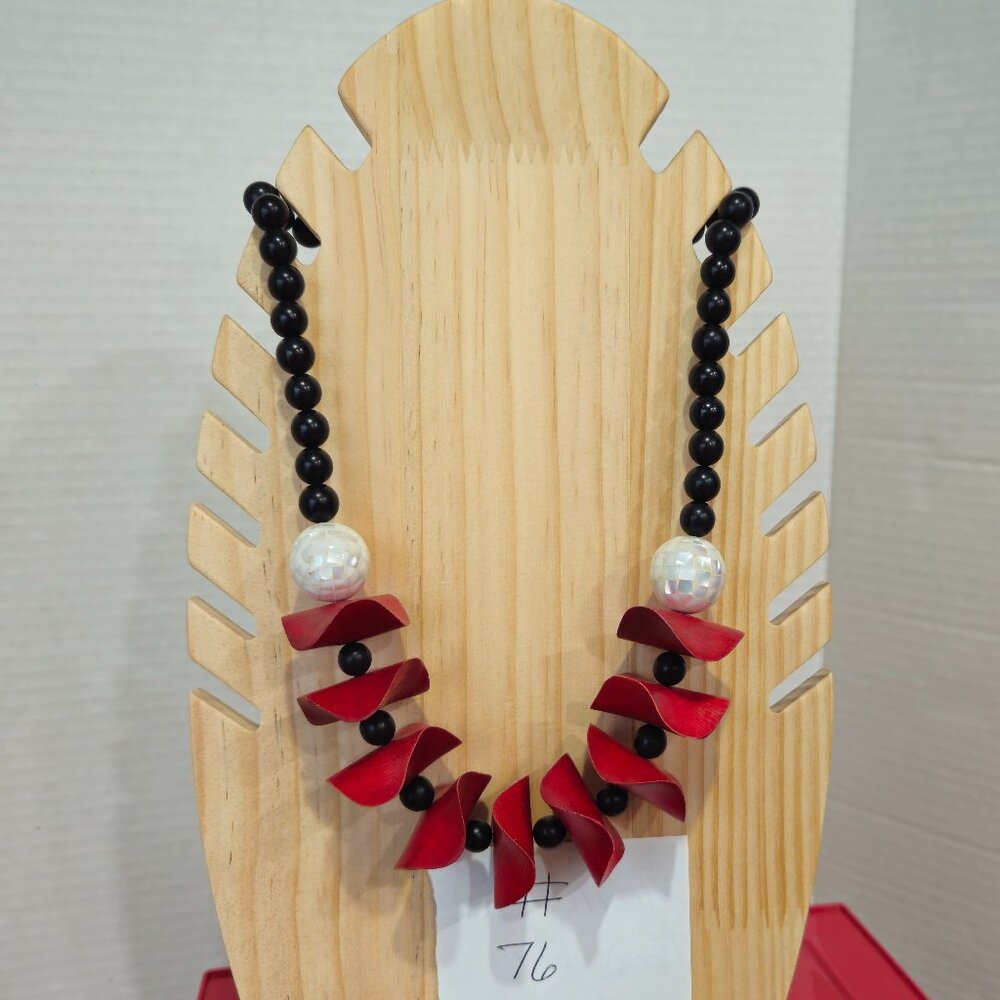Wooden Necklace Black Red #76